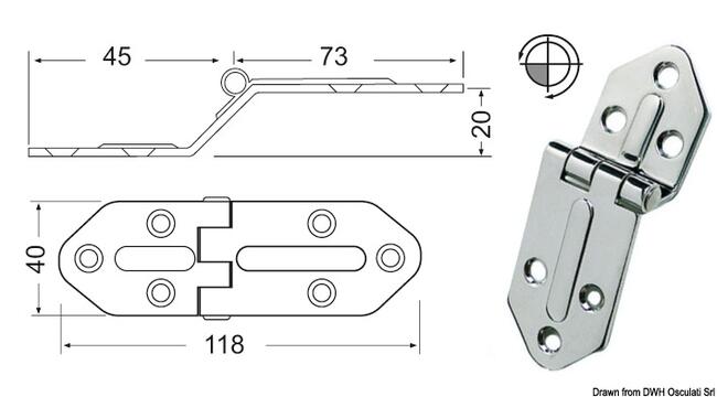 Cerniera Inox Sporgente 118x40 Mm